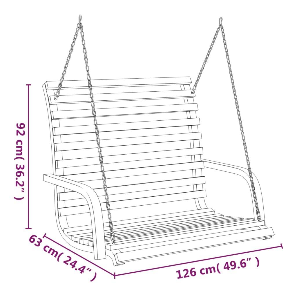 vidaXL Schaukelbank Bugholz Massiv mit Teak-Finish 126x63x92 cm