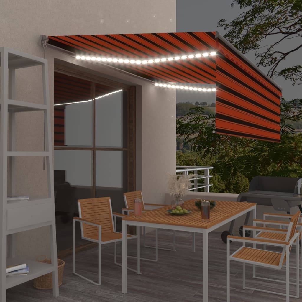 vidaXL Markise Manuell Einziehbar mit Rollo & LED 4,5x3 m Orange Braun