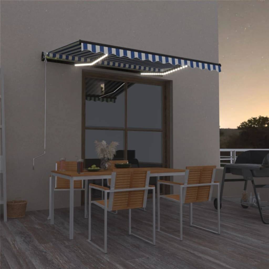 vidaXL Markise Manuell Einziehbar mit LED 400x300 cm Blau und Weiß