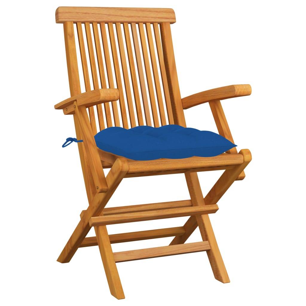 vidaXL Gartenstühle mit Blauen Kissen 3 Stk. Massivholz Teak