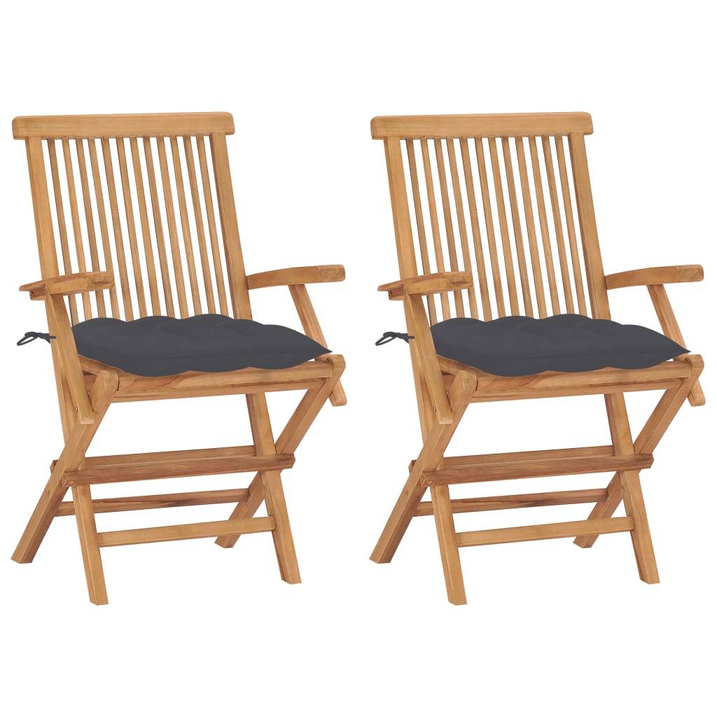 vidaXL Gartenstühle mit Anthrazit Kissen 2 Stk. Massivholz Teak