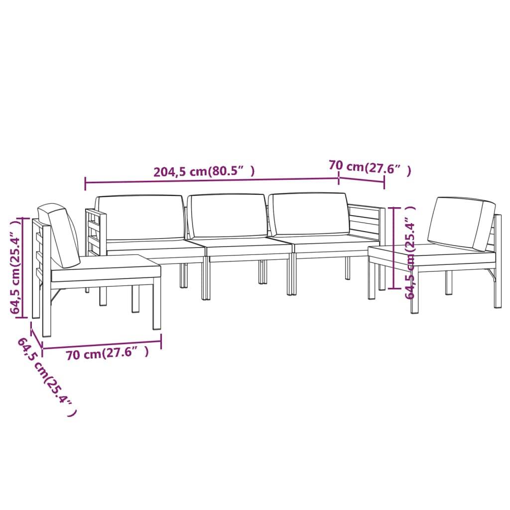 vidaXL 5-tlg. Garten-Lounge-Set mit Kissen Aluminium Anthrazit