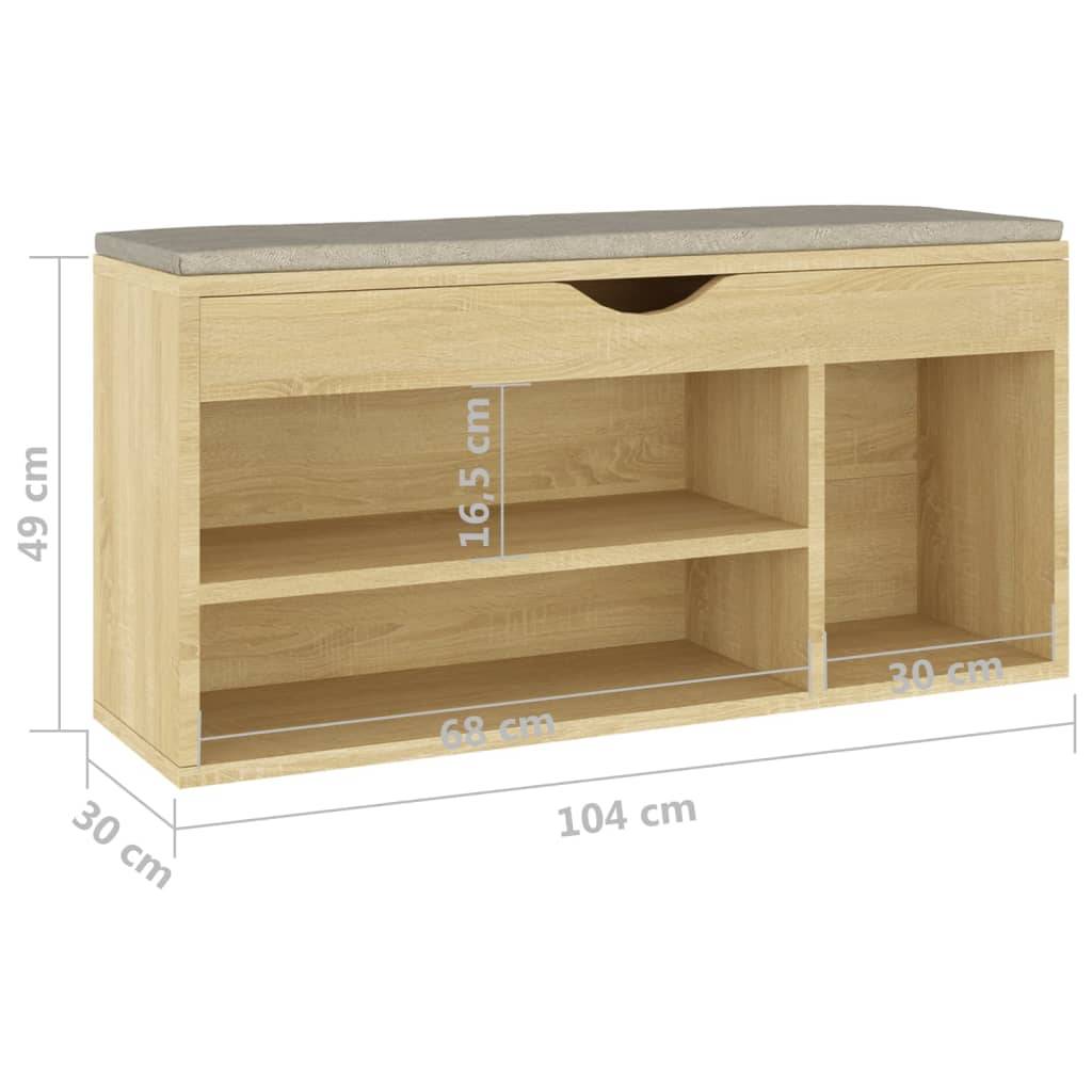vidaXL Schuhbank mit Kissen Sonoma-Eiche 104x30x49 cm Holzwerkstoff