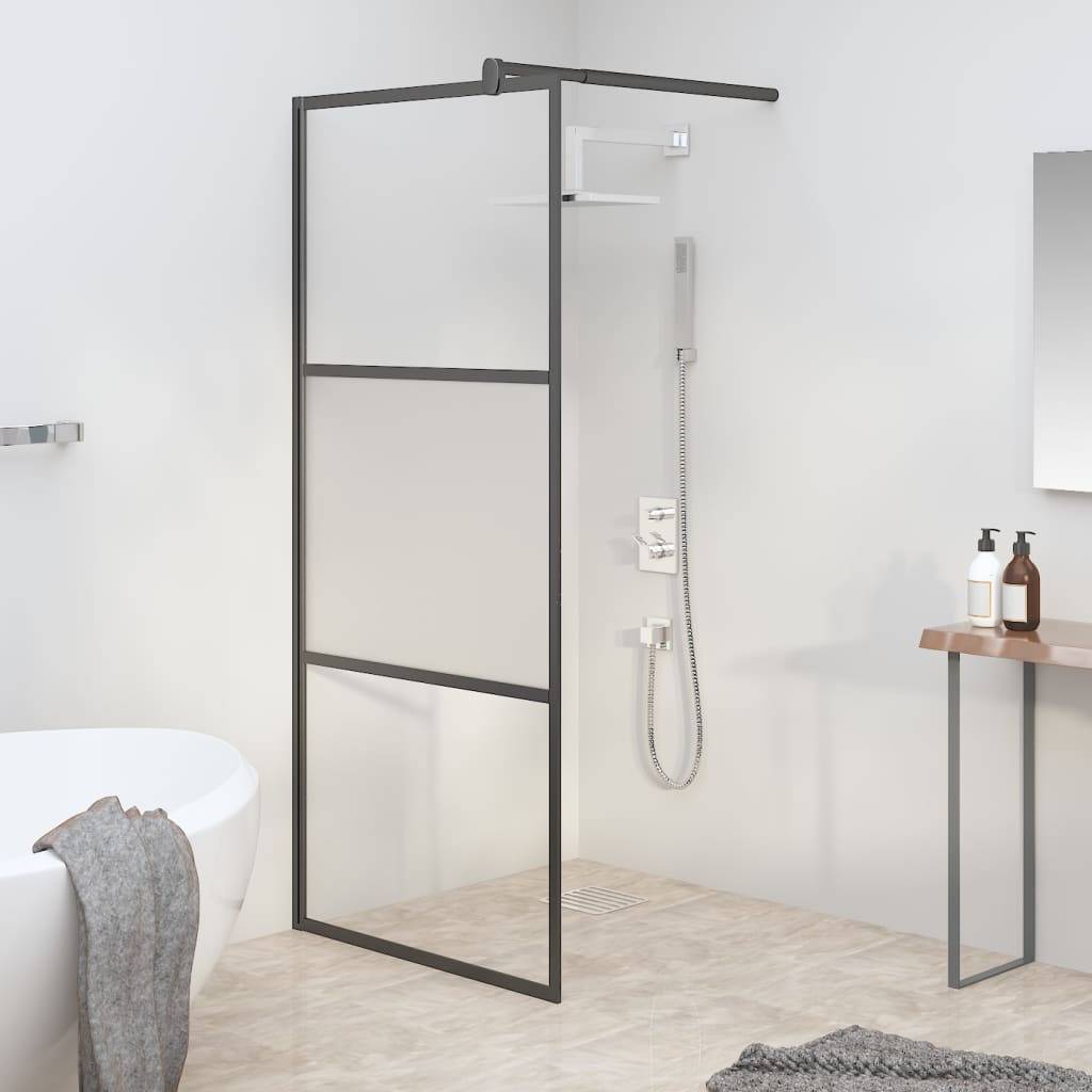 vidaXL Duschwand für Walk-In Dusche 90x195 cm ESG Halbmattiert Schwarz