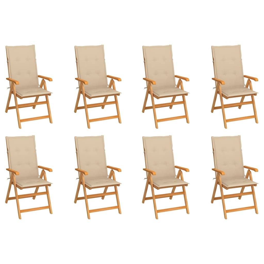 vidaXL Verstellbare Gartenstühle mit Auflagen 8 Stk. Massivholz Teak