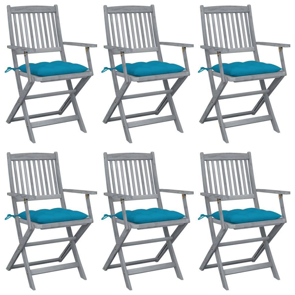 vidaXL Klappbare Gartenstühle 6 Stk. mit Kissen Massivholz Akazie