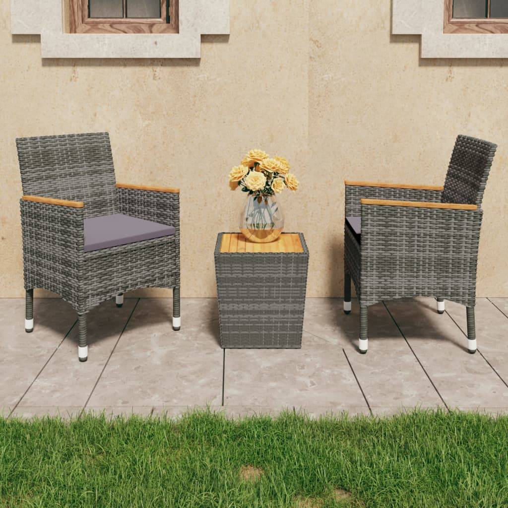 vidaXL 3-tlg. Bistro-Set Poly Rattan und Akazienholz Grau