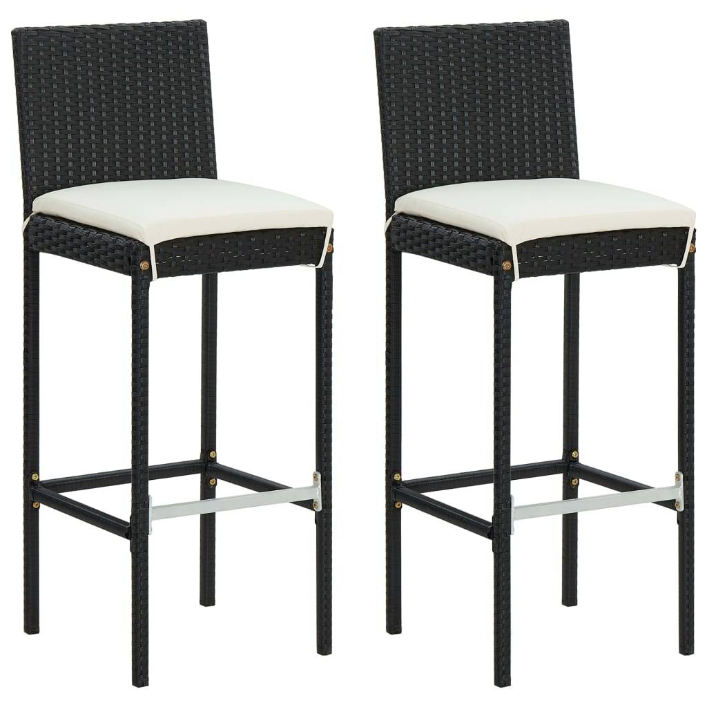 vidaXL 3-tlg. Gartenbar-Set mit Kissen Schwarz Poly Rattan