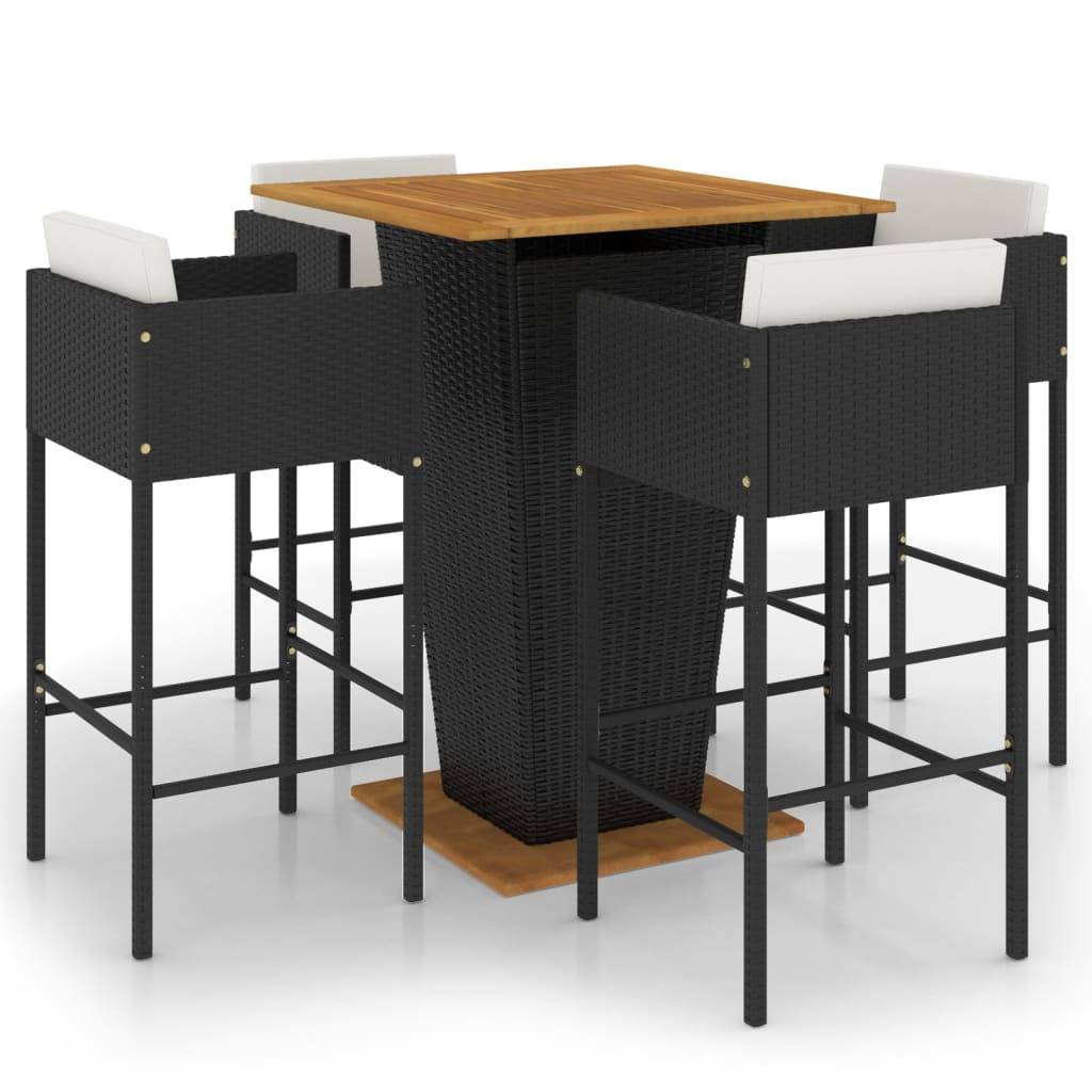 vidaXL 5-tlg. Gartenbar-Set mit Kissen Poly Rattan Schwarz