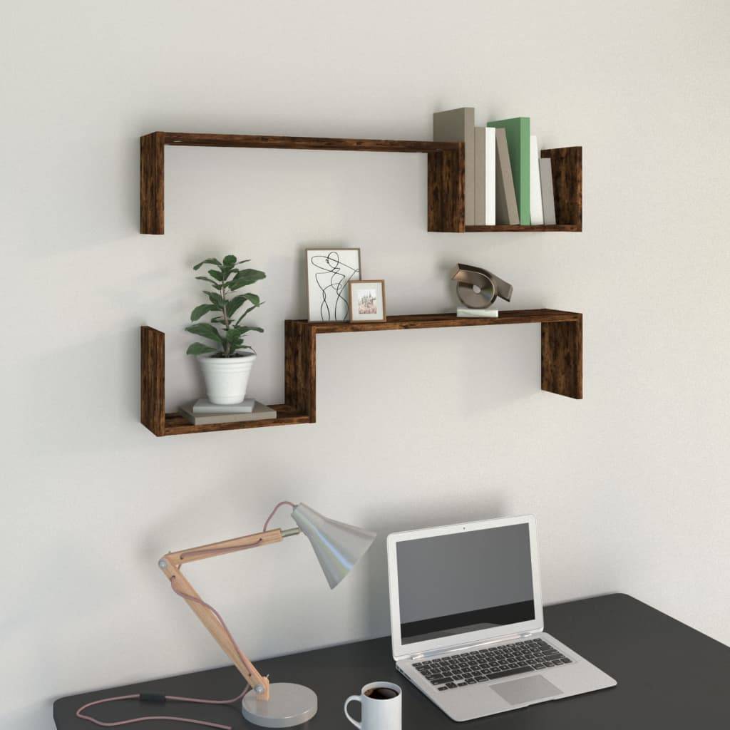vidaXL Wandregale 2 Stk. Räuchereiche 100x15x20 cm Holzwerkstoff