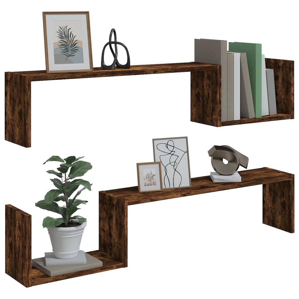 vidaXL Wandregale 2 Stk. Räuchereiche 100x15x20 cm Holzwerkstoff