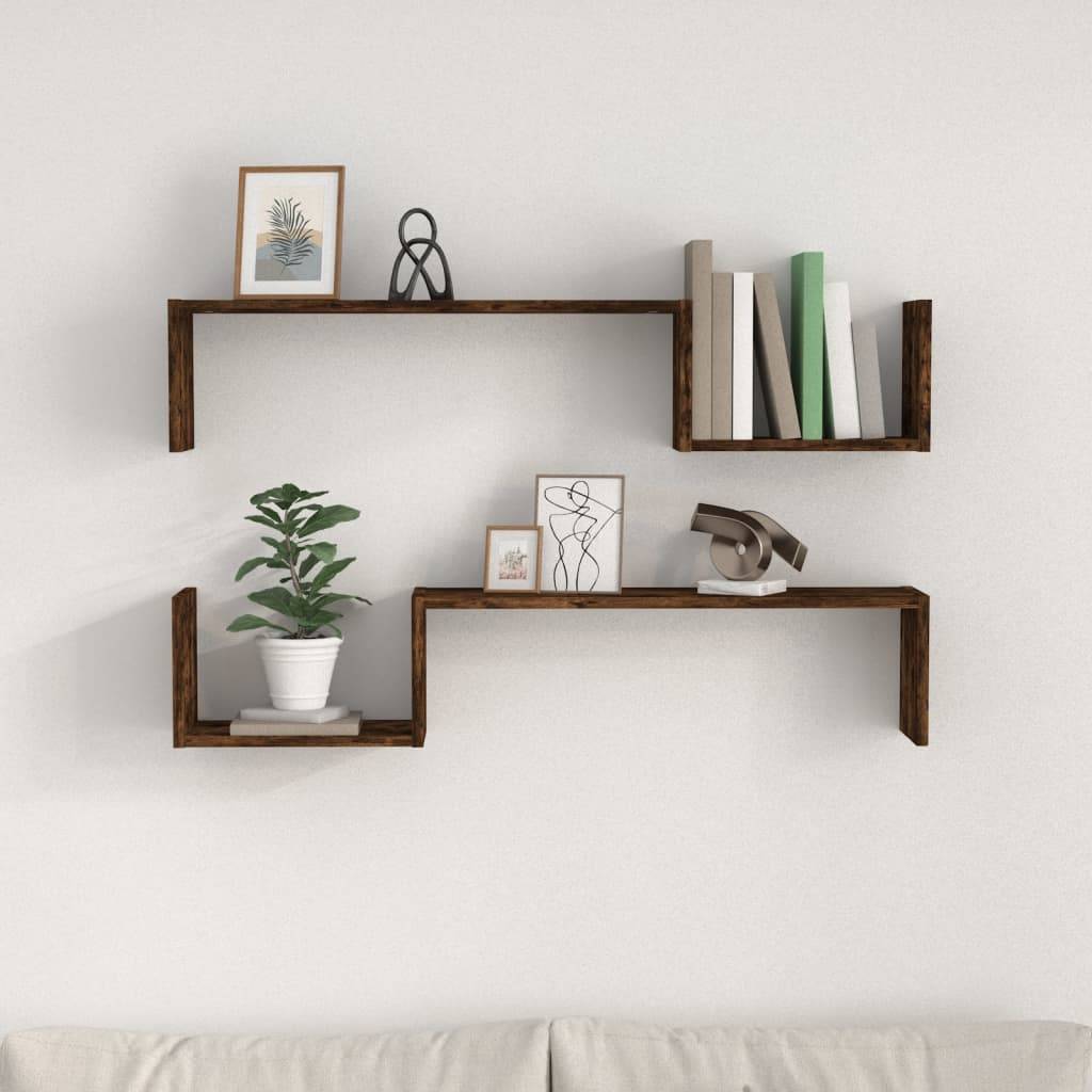 vidaXL Wandregale 2 Stk. Räuchereiche 100x15x20 cm Holzwerkstoff
