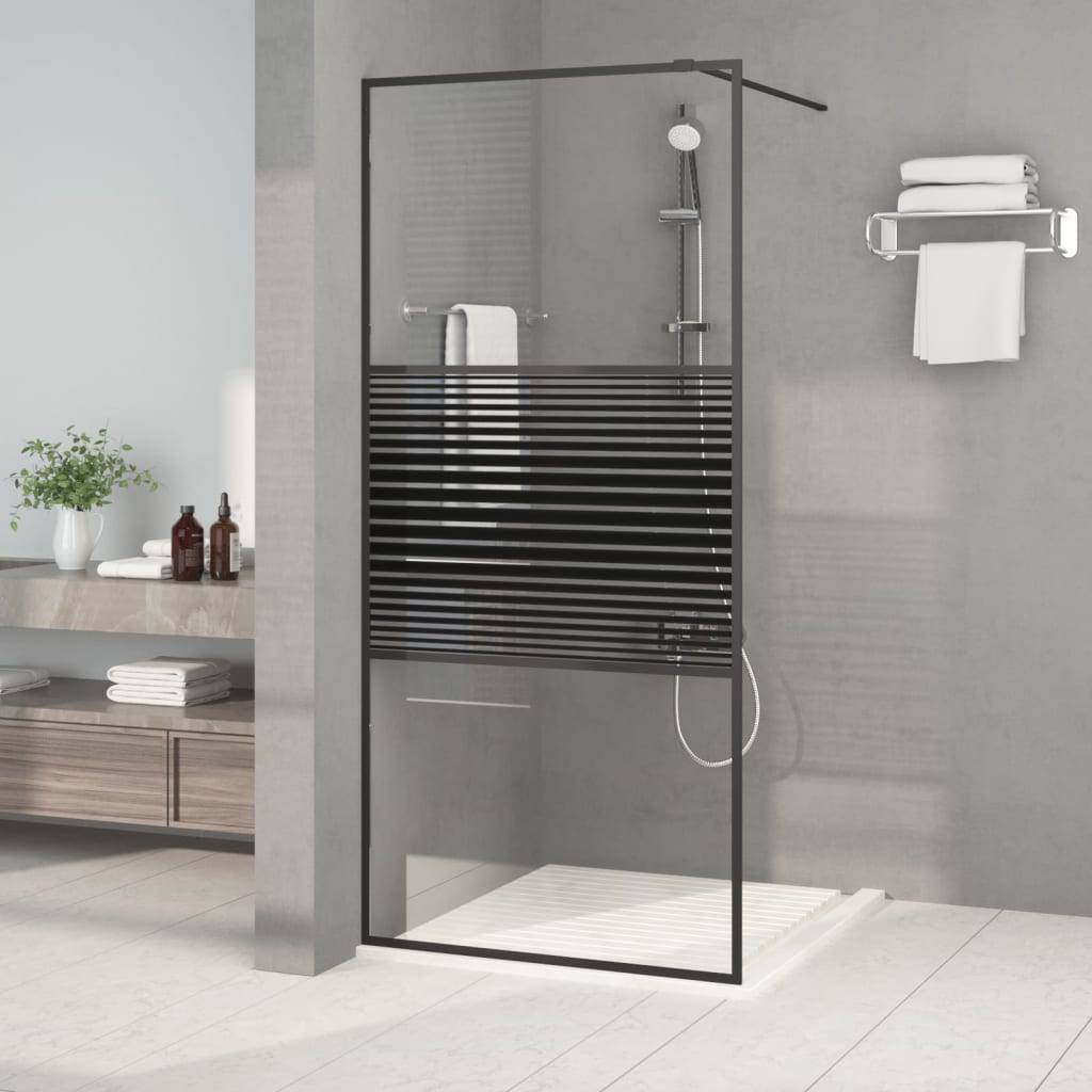 vidaXL Duschwand für Begehbare Dusche Schwarz 90x195 cm ESG-Glas Klar