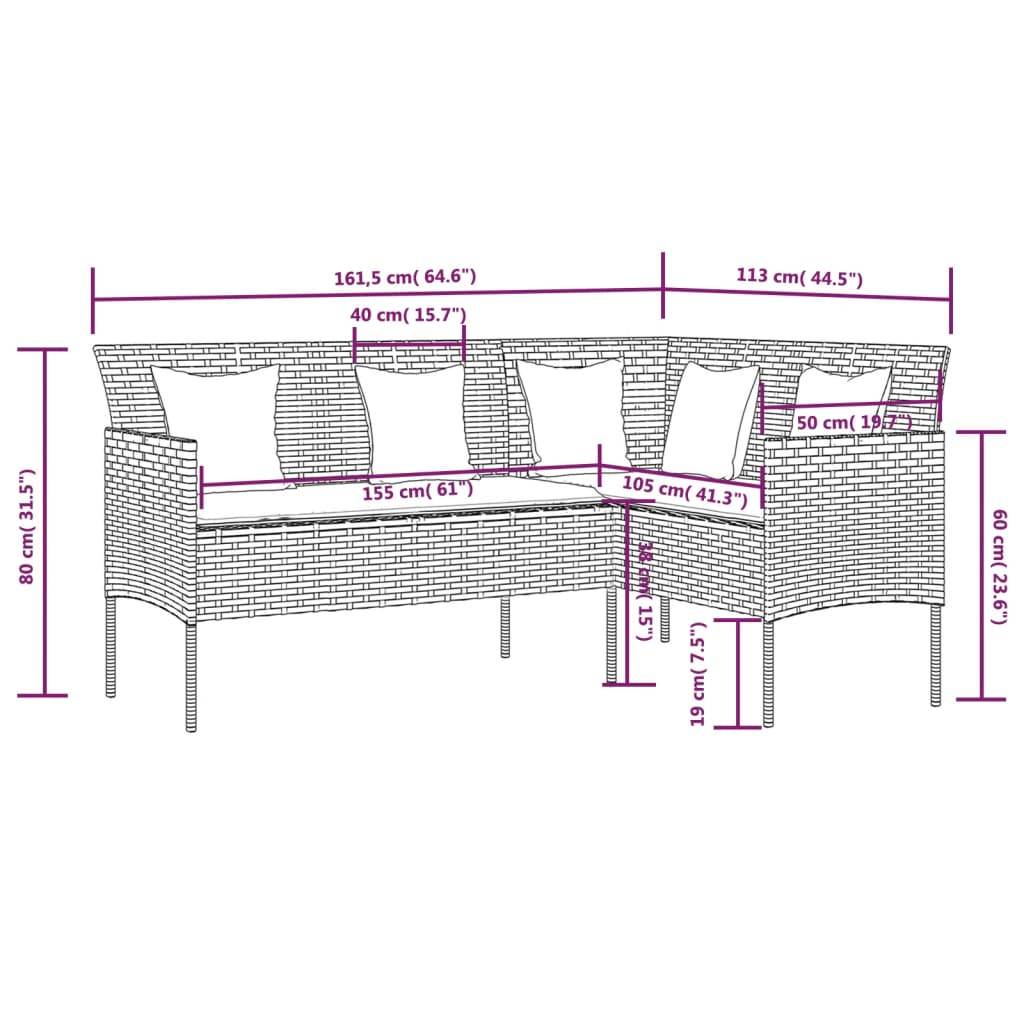 vidaXL 5-tlg. Sofagarnitur in L-Form mit Kissen Poly Rattan Grau