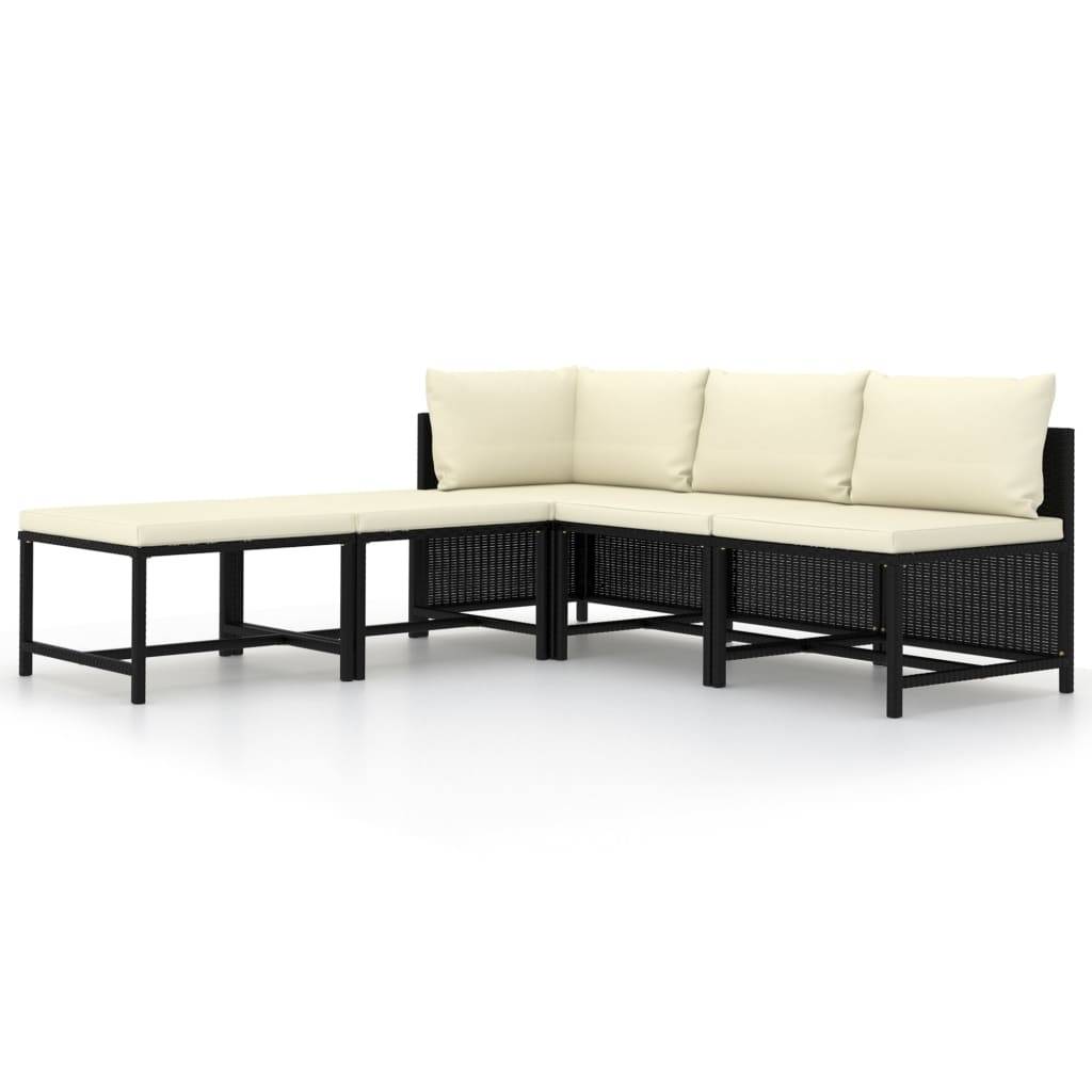 vidaXL 5-tlg. Garten-Sofagarnitur mit Auflagen Schwarz Poly Rattan