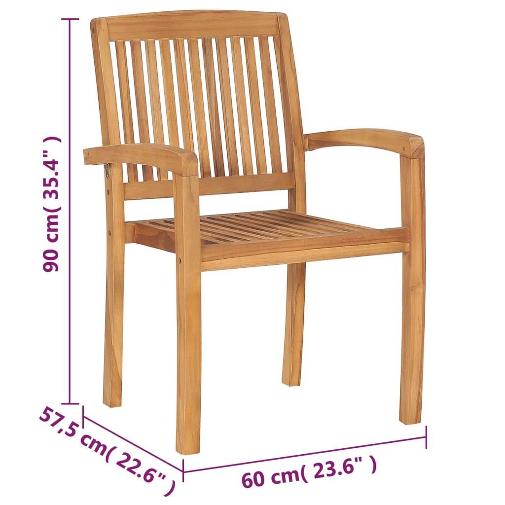 vidaXL Stapelbare Gartenstühle mit Kissen 4 Stk. Massivholz Teak