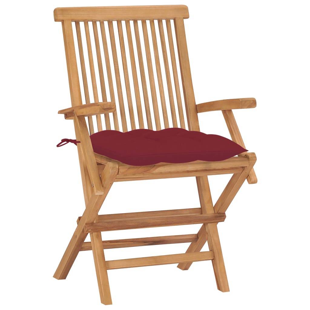 vidaXL Gartenstühle mit Weinroten Kissen 2 Stk. Massivholz Teak