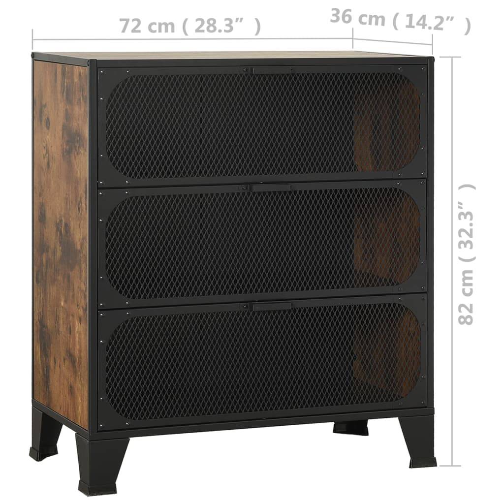 vidaXL Aufbewahrungsschrank Rustikal Braun 72x36x82 cm Metall und MDF