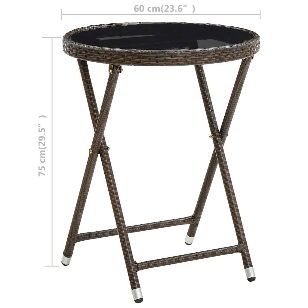 vidaXL Beistelltisch Braun 60 cm Poly Rattan und Hartglas