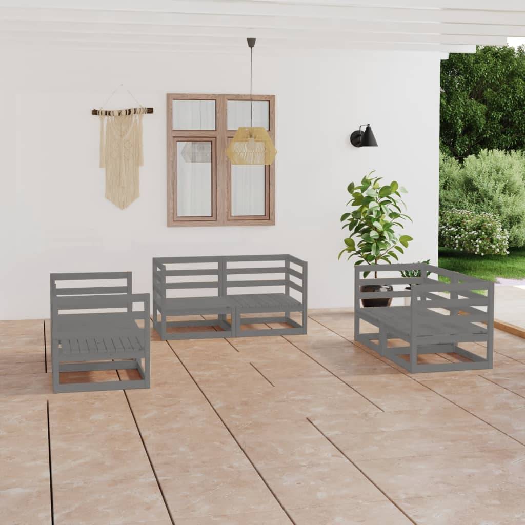 vidaXL 6-tlg. Garten-Lounge-Set Grau Massivholz Kiefer