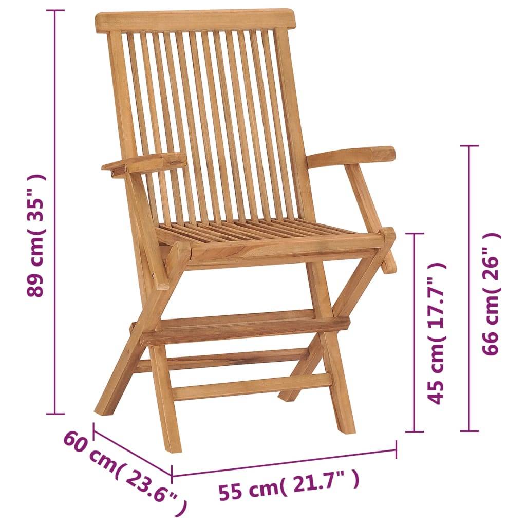 vidaXL Gartenstühle mit Roten Kissen 4 Stk. Massivholz Teak