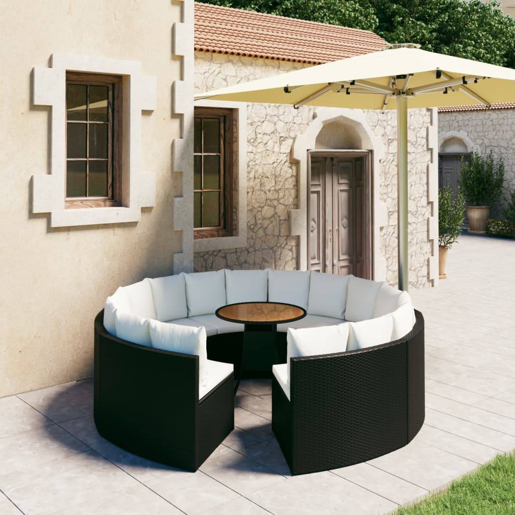 vidaXL 9-tlg. Garten-Sofagarnitur mit Auflagen Poly Rattan Schwarz