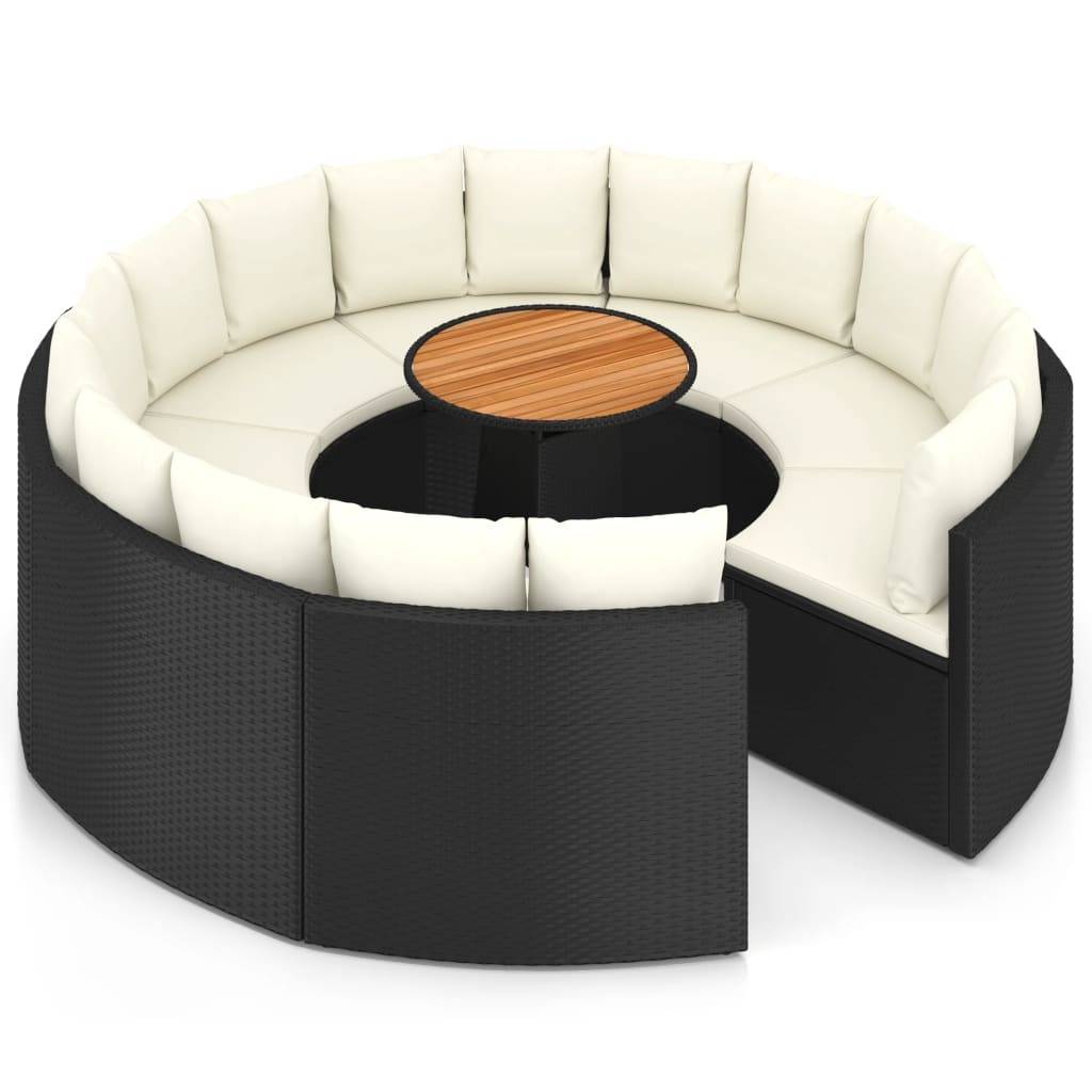 vidaXL 9-tlg. Garten-Sofagarnitur mit Auflagen Poly Rattan Schwarz