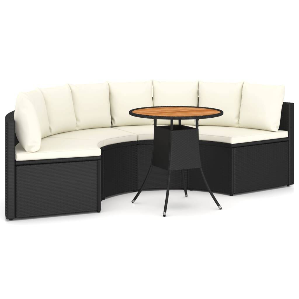 vidaXL 5-tlg. Garten-Sofagarnitur mit Auflagen Poly Rattan Schwarz