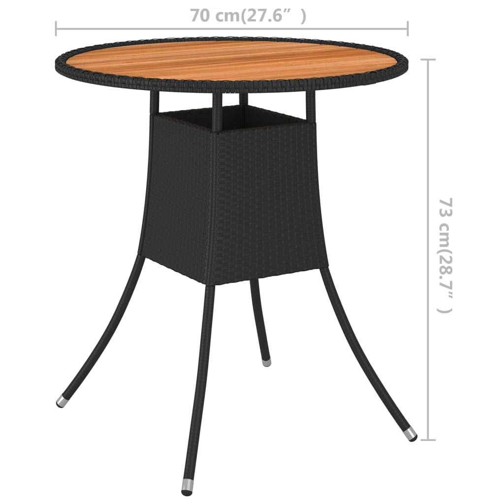 vidaXL Garten-Esstisch Schwarz Ø 70 cm Poly Rattan Massivholz Akazie
