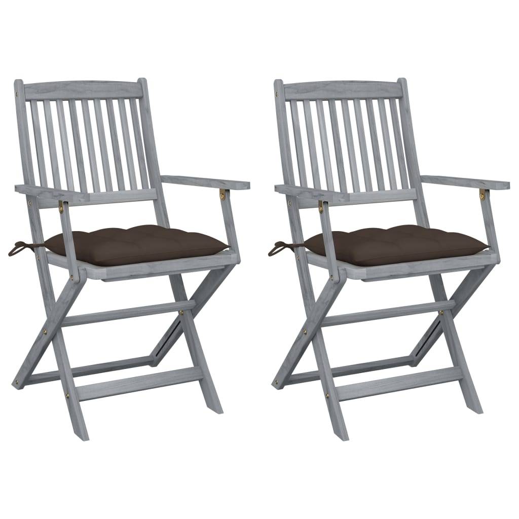 vidaXL Klappbare Gartenstühle 2 Stk. mit Kissen Massivholz Akazie