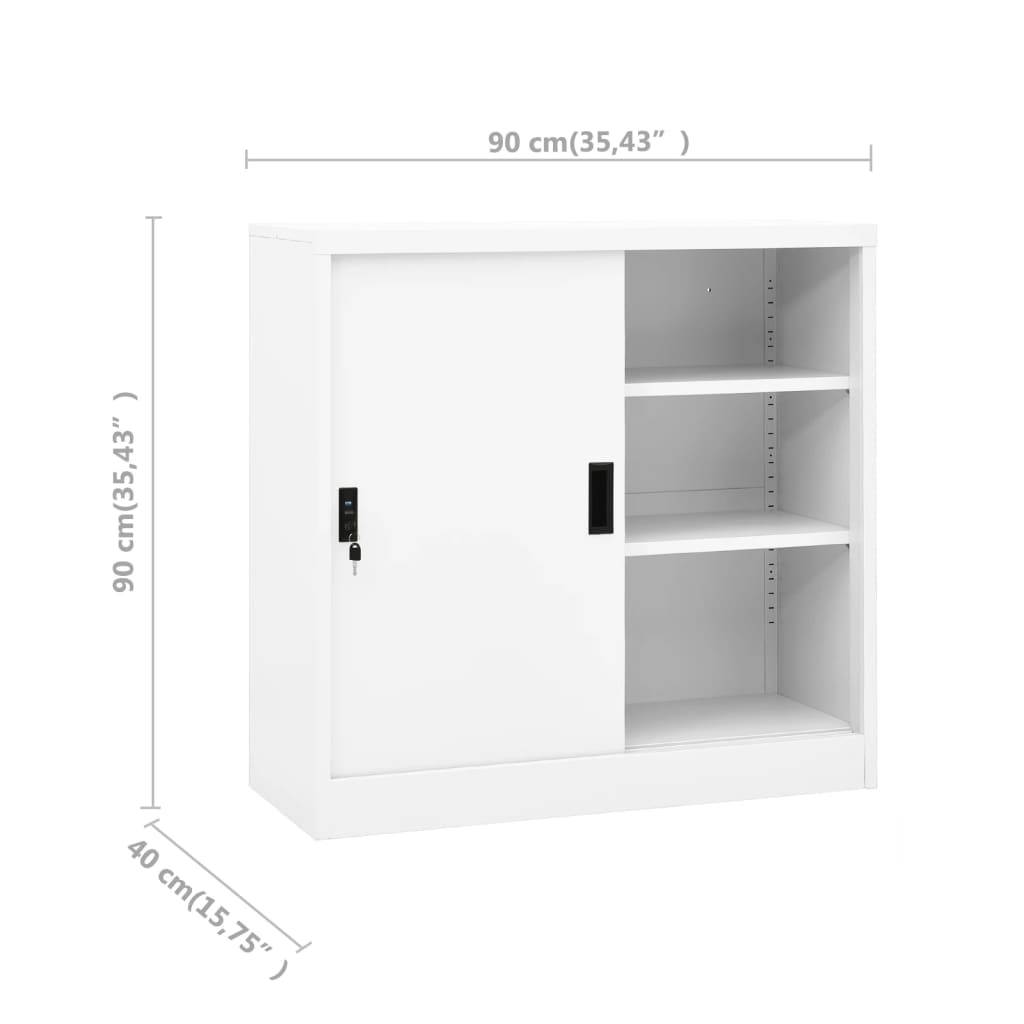 vidaXL Büroschrank mit Schiebetür Weiß 90x40x90 cm Stahl