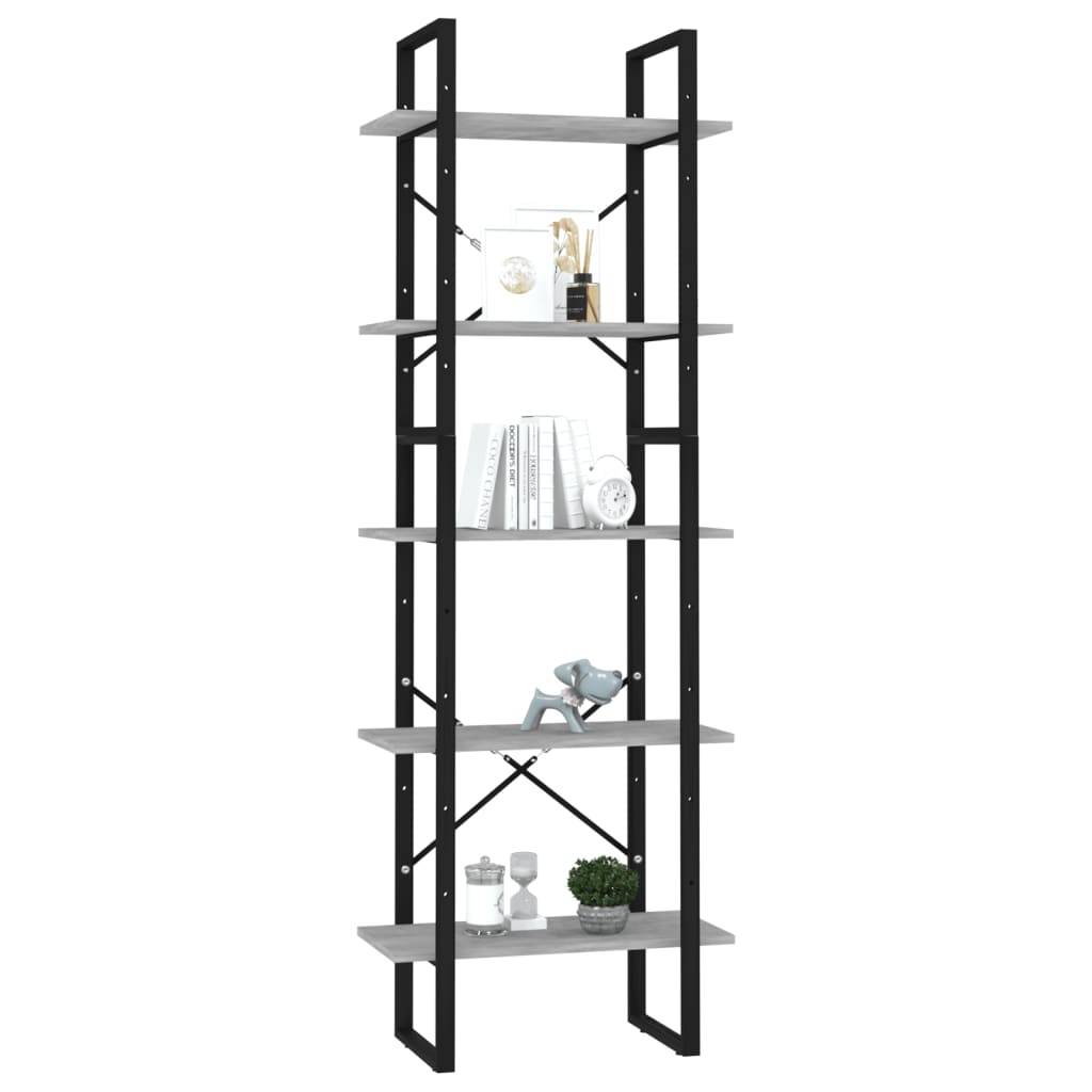 vidaXL Bücherregal 5 Fächer Betongrau 60x30x175 cm Holzwerkstoff