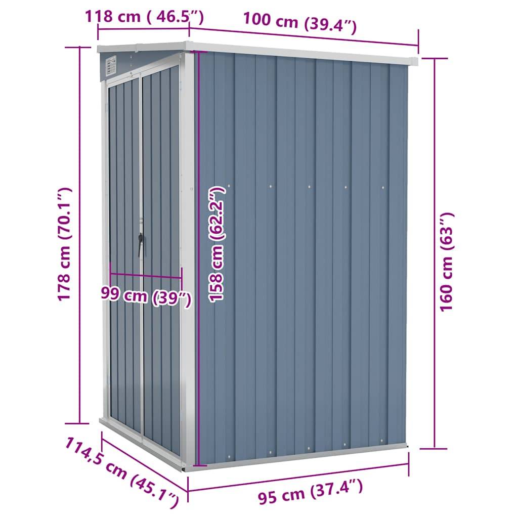 vidaXL Anbauschuppen Grau 118x100x178 cm Verzinkter Stahl