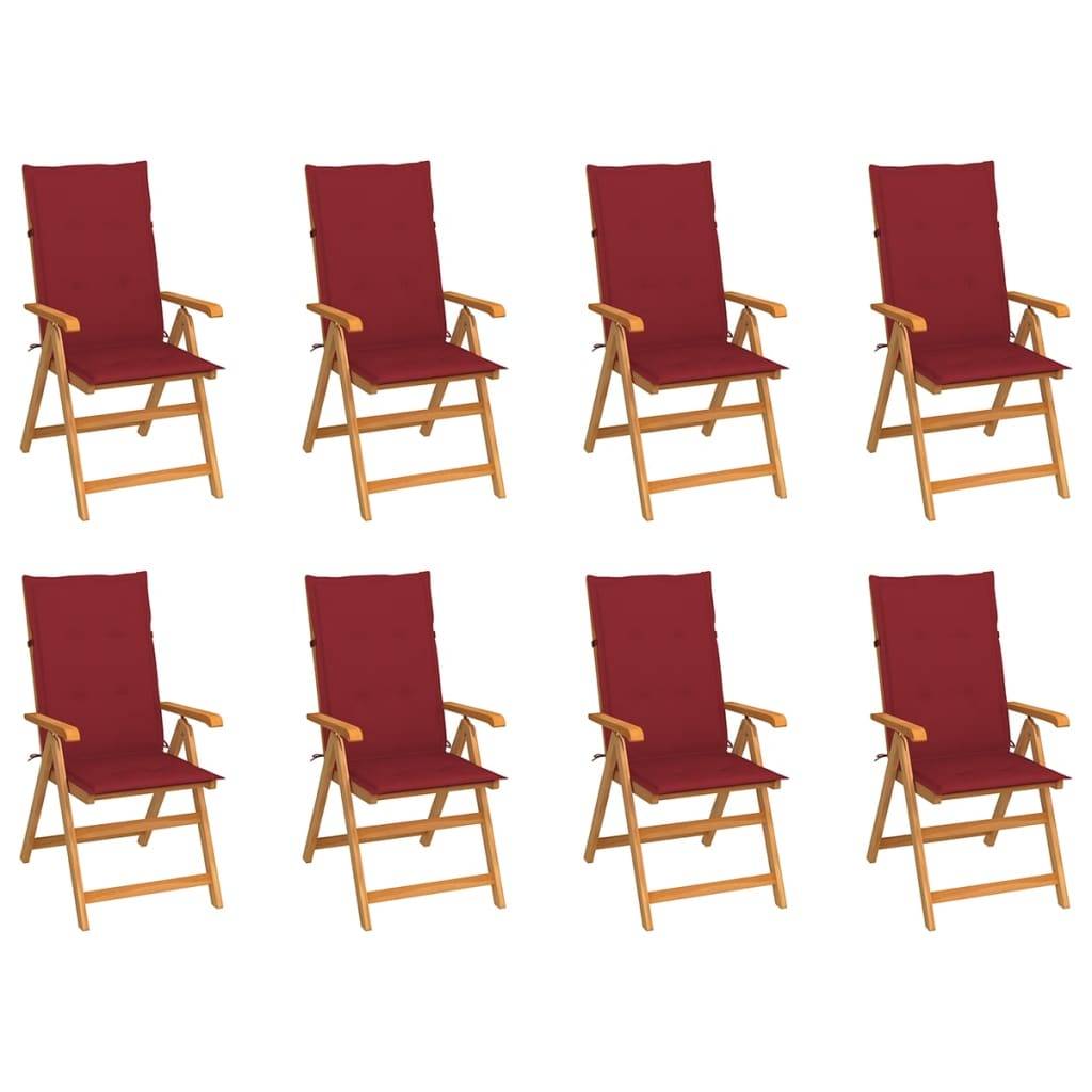 vidaXL Verstellbare Gartenstühle mit Auflagen 8 Stk. Massivholz Teak