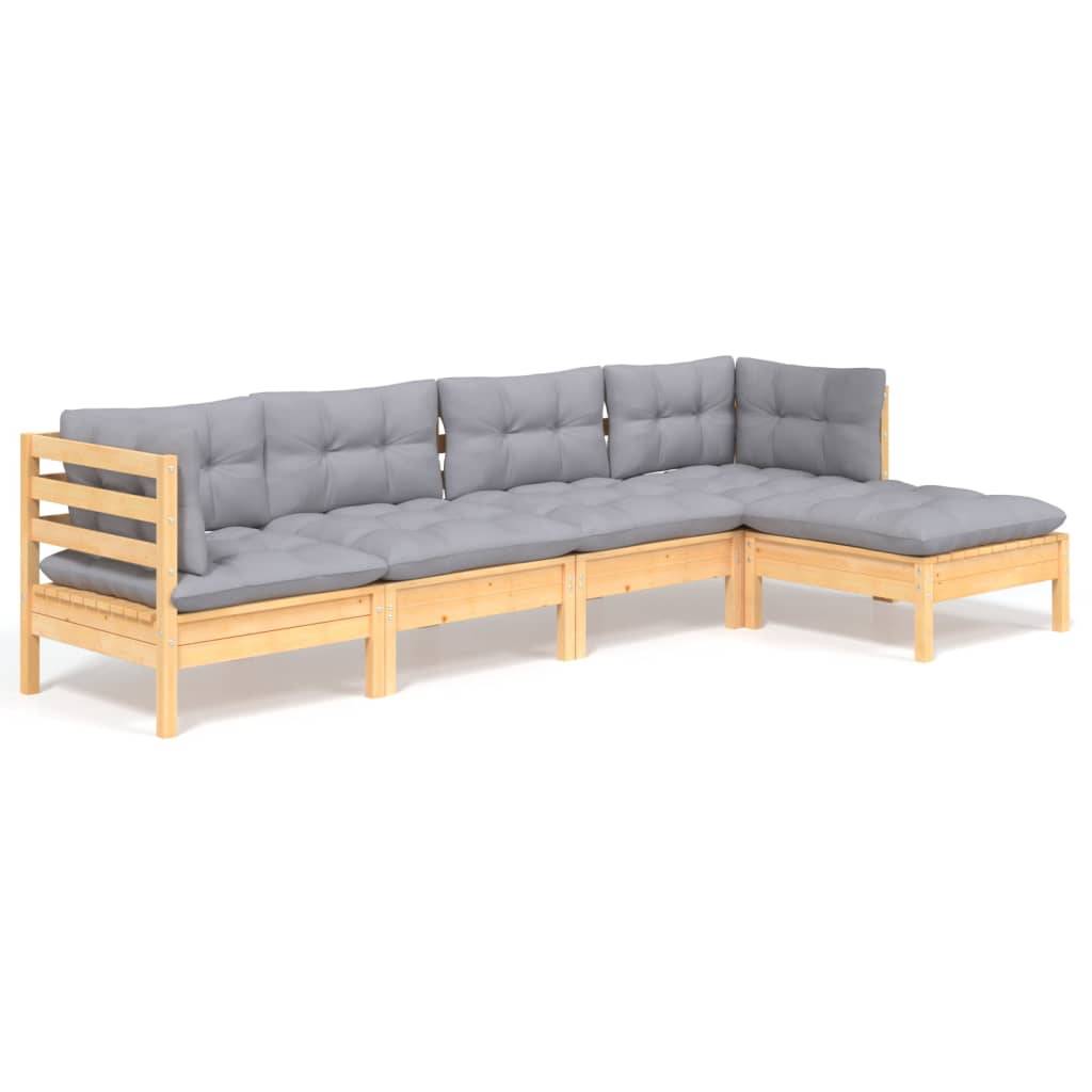 vidaXL 5-tlg. Garten-Lounge-Set mit Grauen Kissen Kiefernholz