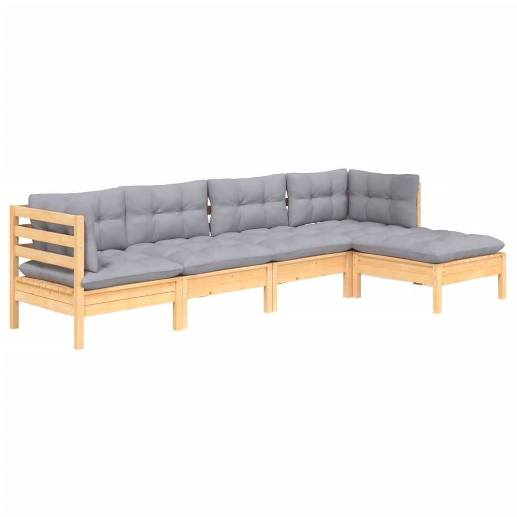vidaXL 5-tlg. Garten-Lounge-Set mit Grauen Kissen Kiefernholz