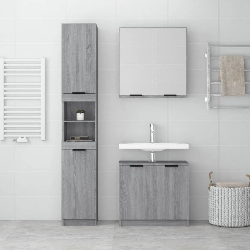 vidaXL 3-tlg. Badmöbel-Set Grau Sonoma Holzwerkstoff
