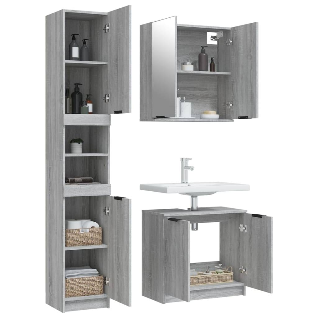 vidaXL 3-tlg. Badmöbel-Set Grau Sonoma Holzwerkstoff