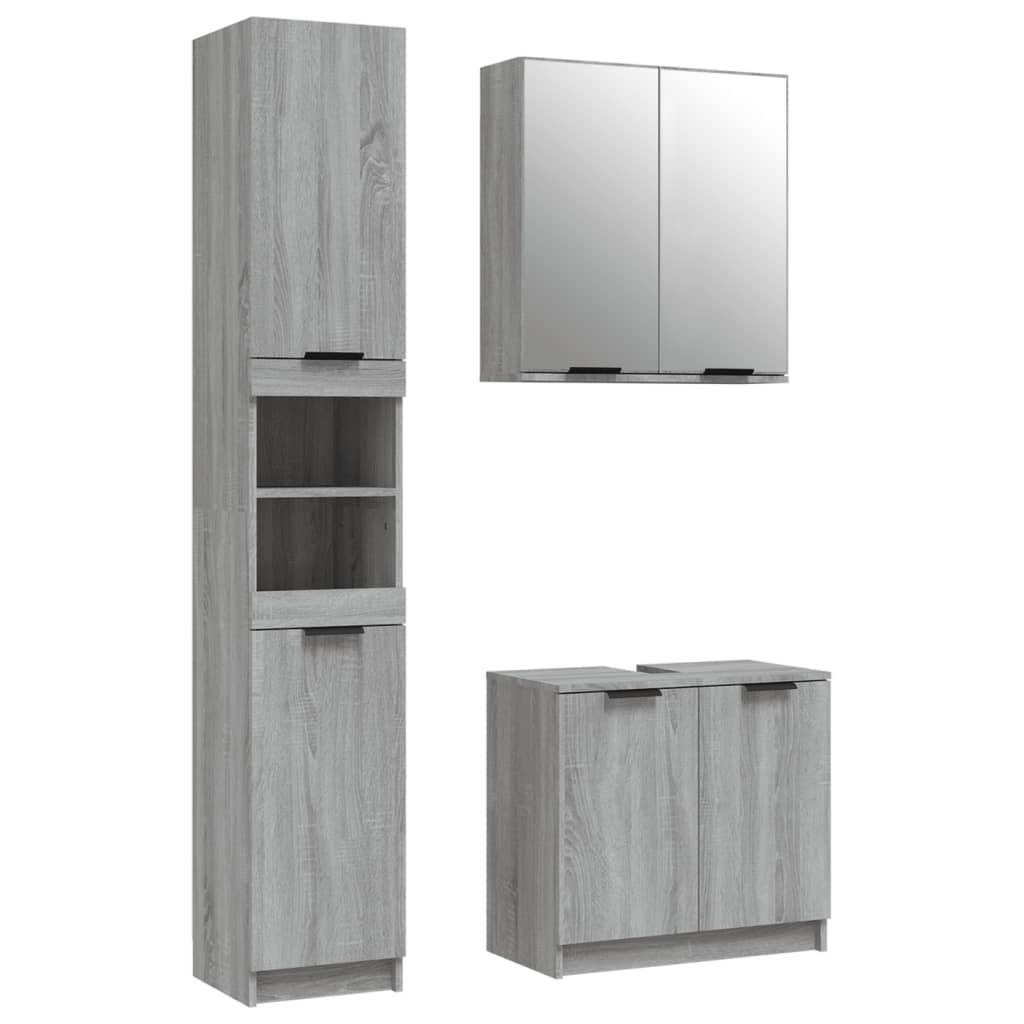vidaXL 3-tlg. Badmöbel-Set Grau Sonoma Holzwerkstoff