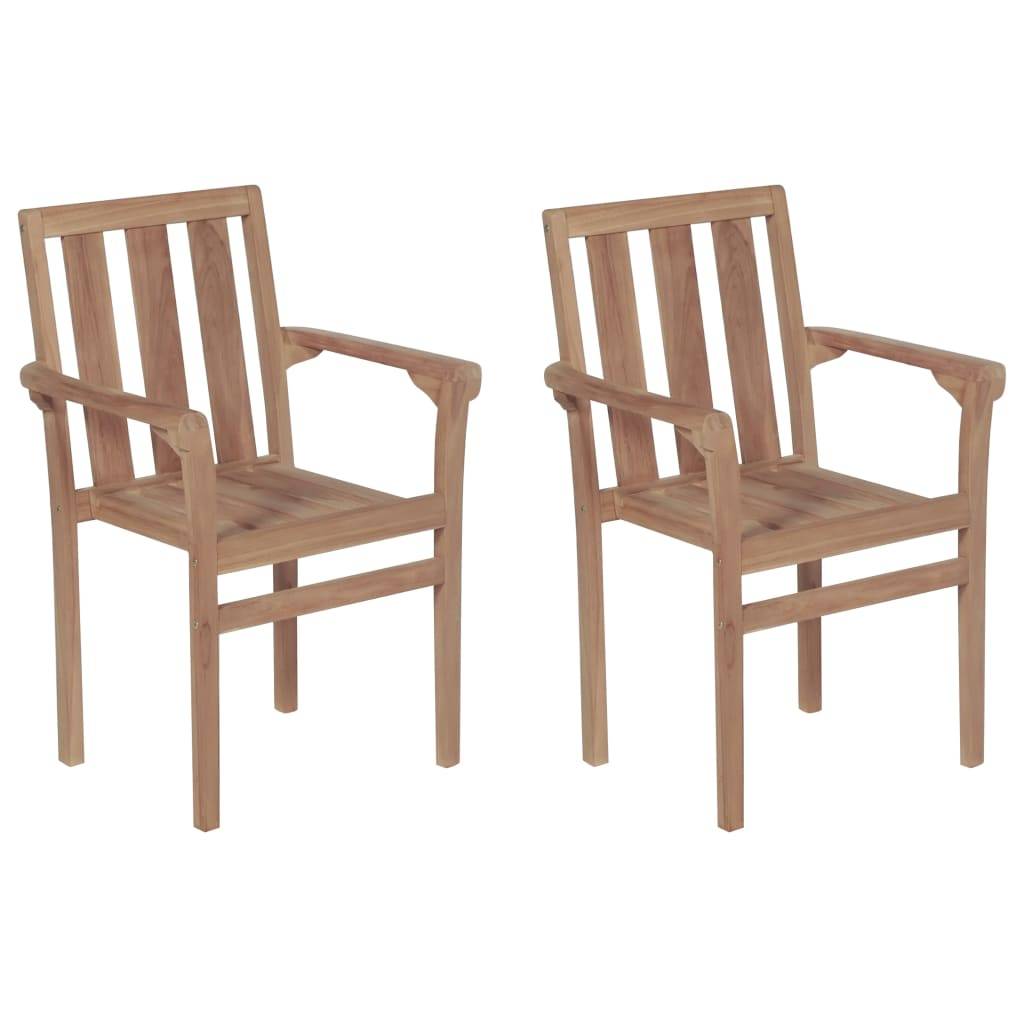 vidaXL Gartenstühle 2 Stk. mit Grauen Kissen Massivholz Teak