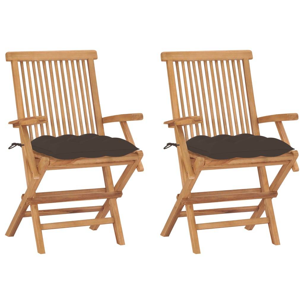 vidaXL Gartenstühle mit Taupe Kissen 2 Stk. Massivholz Teak