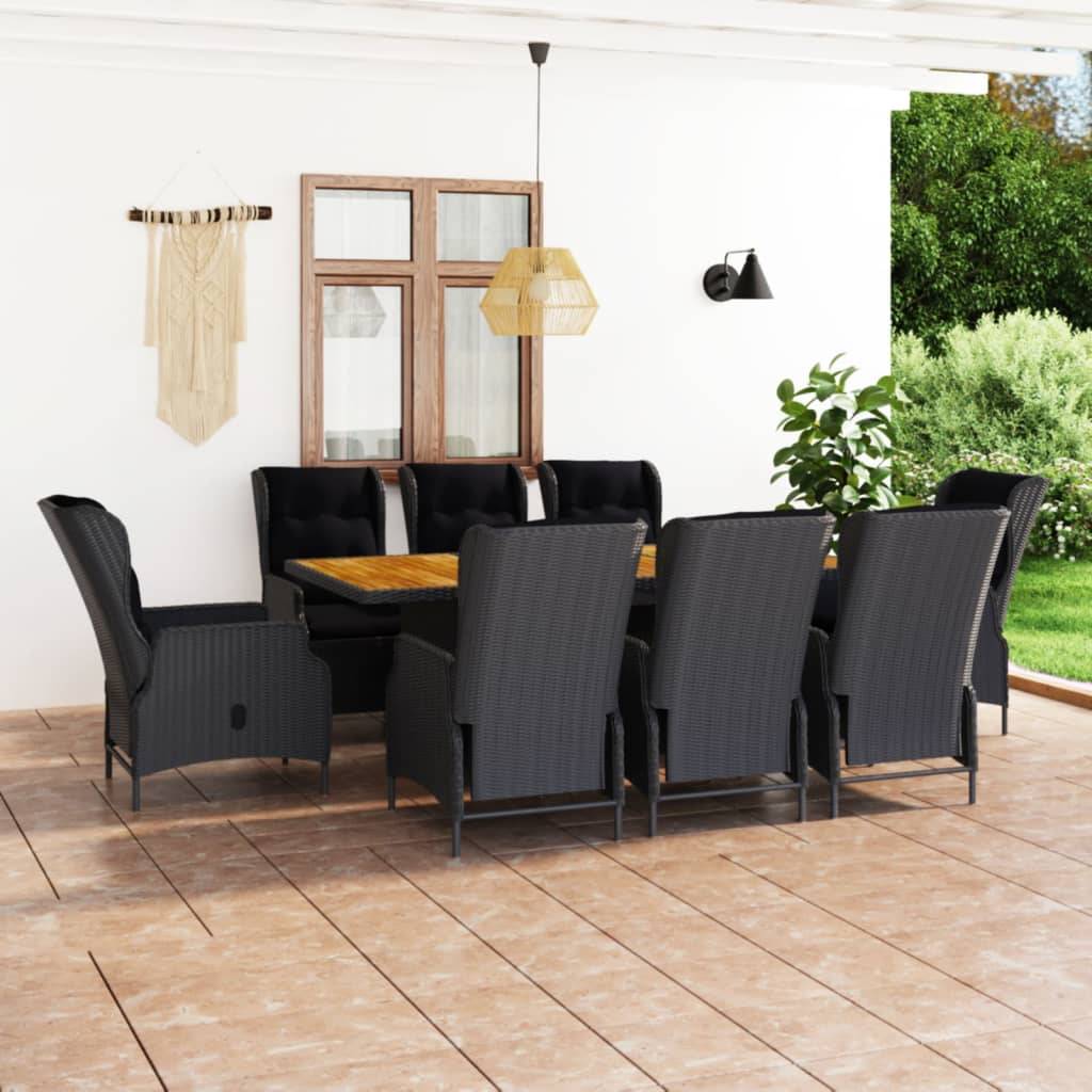 vidaXL 9-tlg. Garten-Essgruppe mit Auflagen Poly Rattan Dunkelgrau