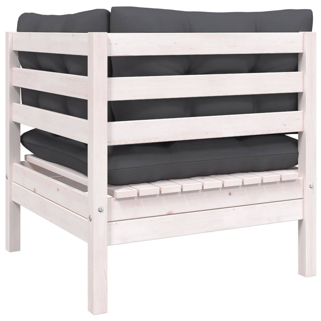 vidaXL Gartensofa 2-Sitzer mit Kissen in Weiß Massivholz Kiefer