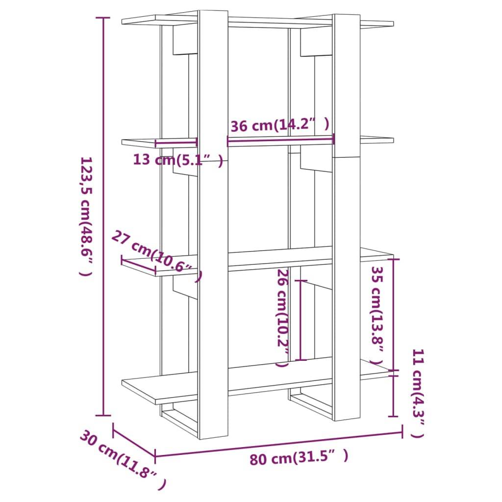 vidaXL Bücherregal/Raumteiler Sonoma-Eiche 80x30x123,5 cm