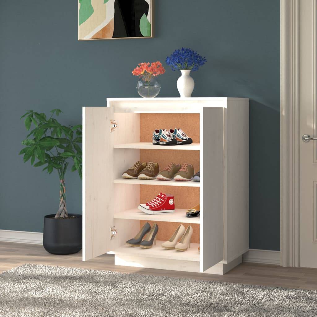 vidaXL Schuhschrank Weiß 60x35x80 cm Massivholz Kiefer