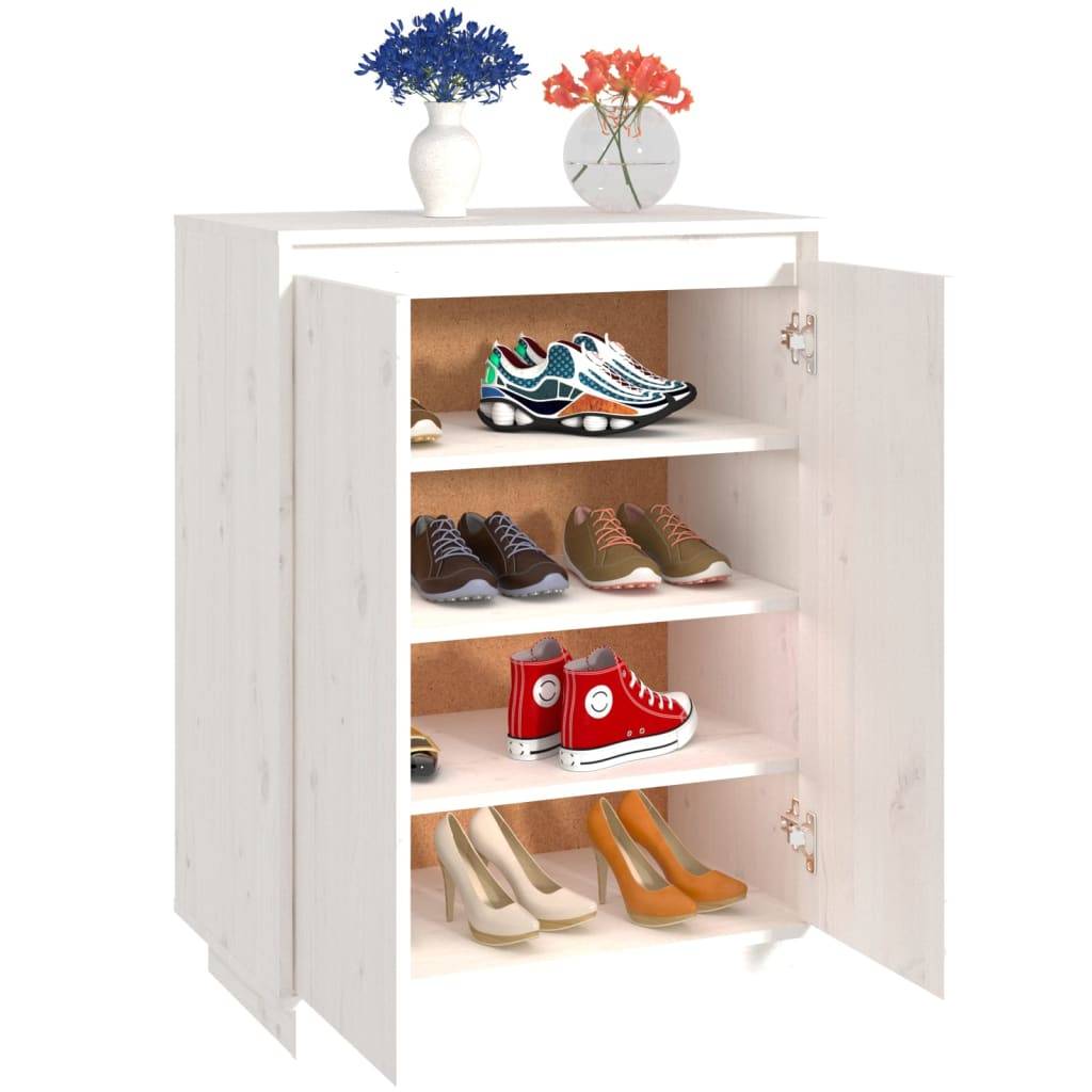 vidaXL Schuhschrank Weiß 60x35x80 cm Massivholz Kiefer