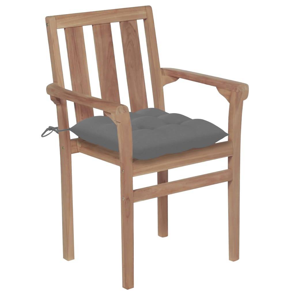 vidaXL Gartenstühle 2 Stk. mit Grauen Kissen Massivholz Teak
