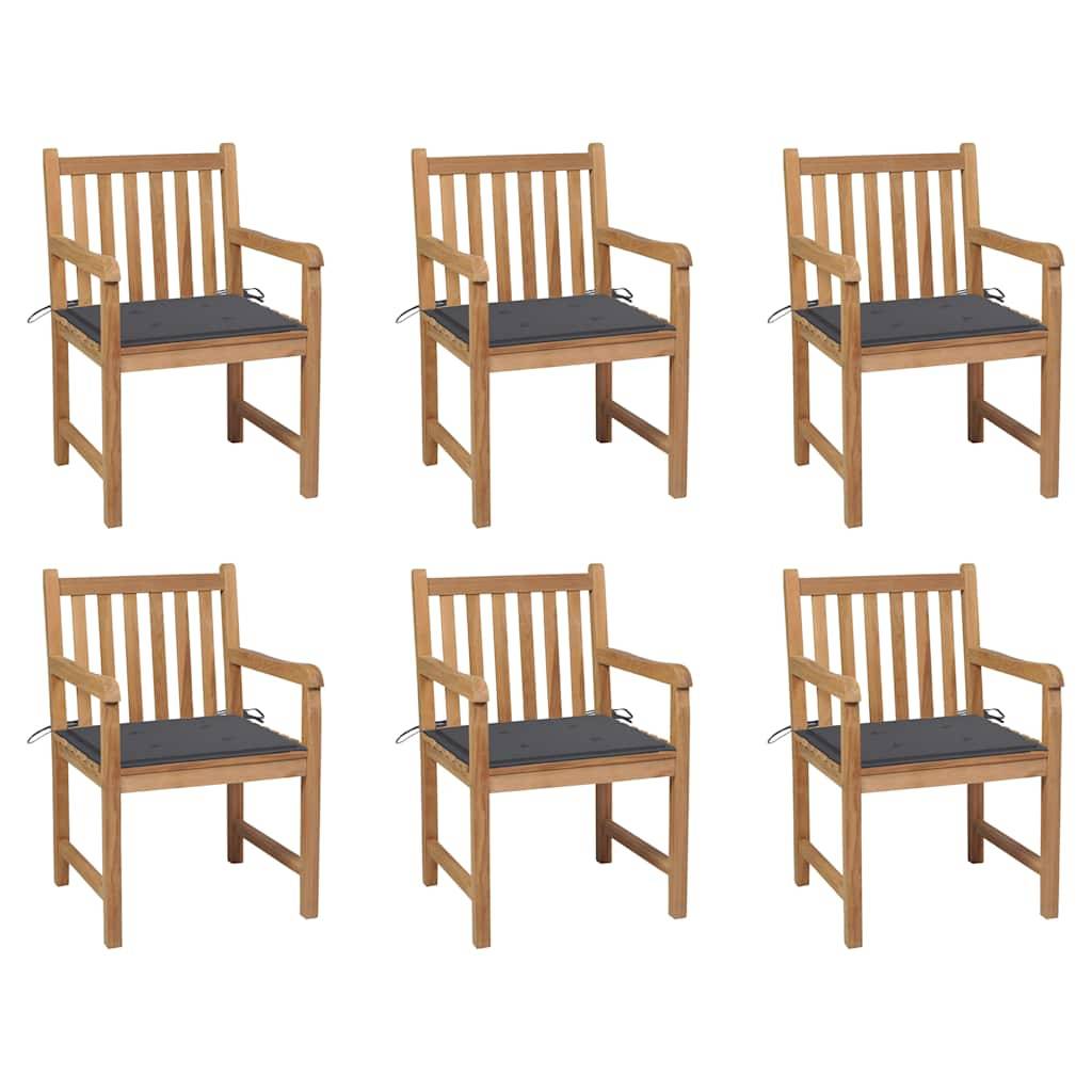 vidaXL Gartenstühle 6 Stk. mit Anthrazit Kissen Massivholz Teak