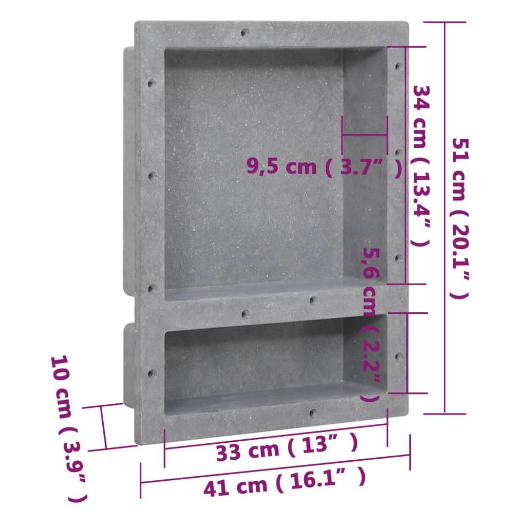 vidaXL Duschnische mit 2 Fächern Mattgrau 41x51x10 cm
