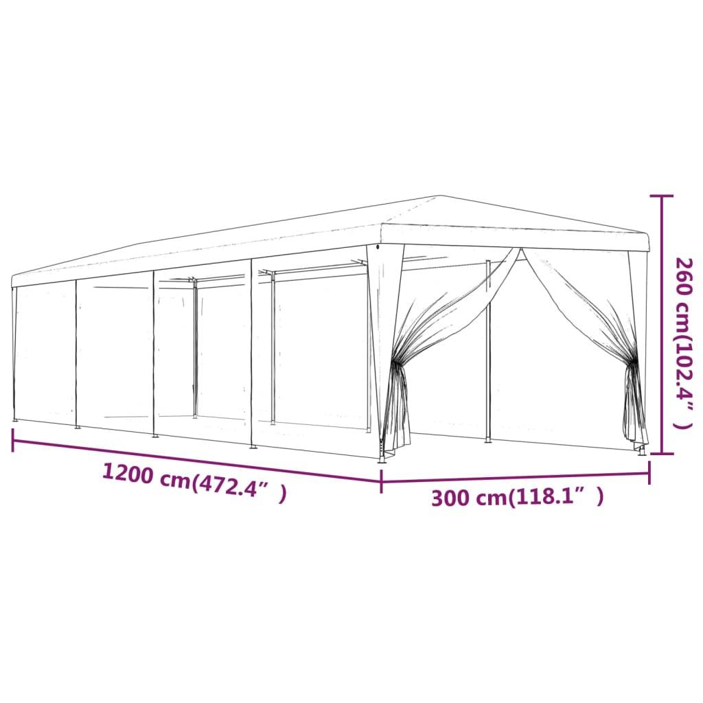 vidaXL Partyzelt mit 10 Mesh-Seitenwänden Rot 3x12 m HDPE